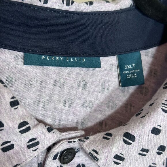 Perry Ellis Mens 2XLT Polo Shirt Lavender/Black Dot Pattern Short Sleeve - Picture 7 of 11
